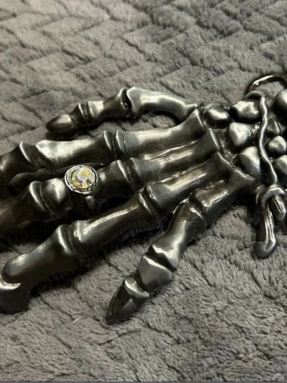 Metallic Skeleton Hand with ring belt buckle - Silver